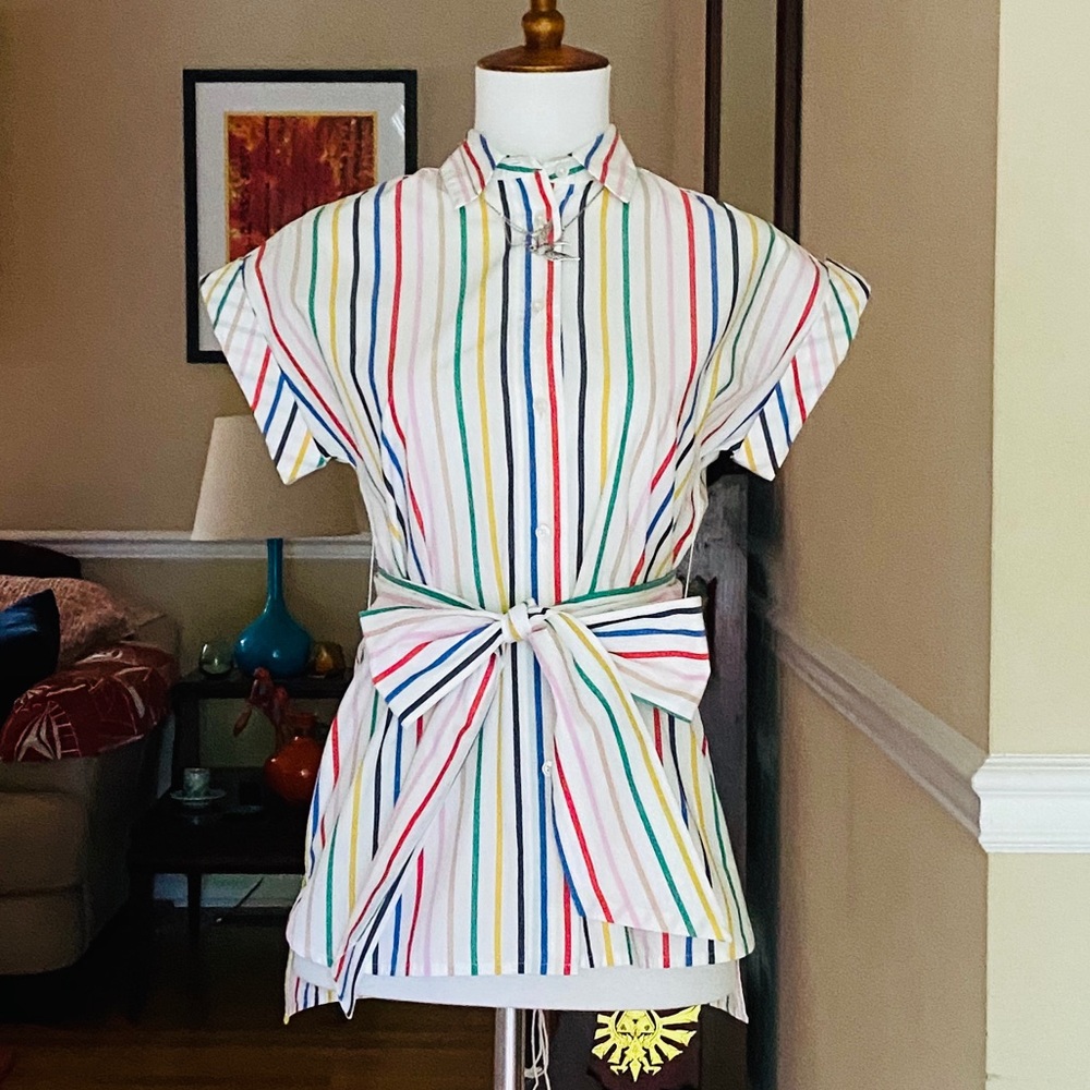 J Crew Rainbow Striped Button Down Tunic NWOT
